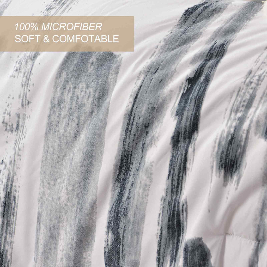 King 3pc Grey White Reversible Microfiber Comforter Set X4994