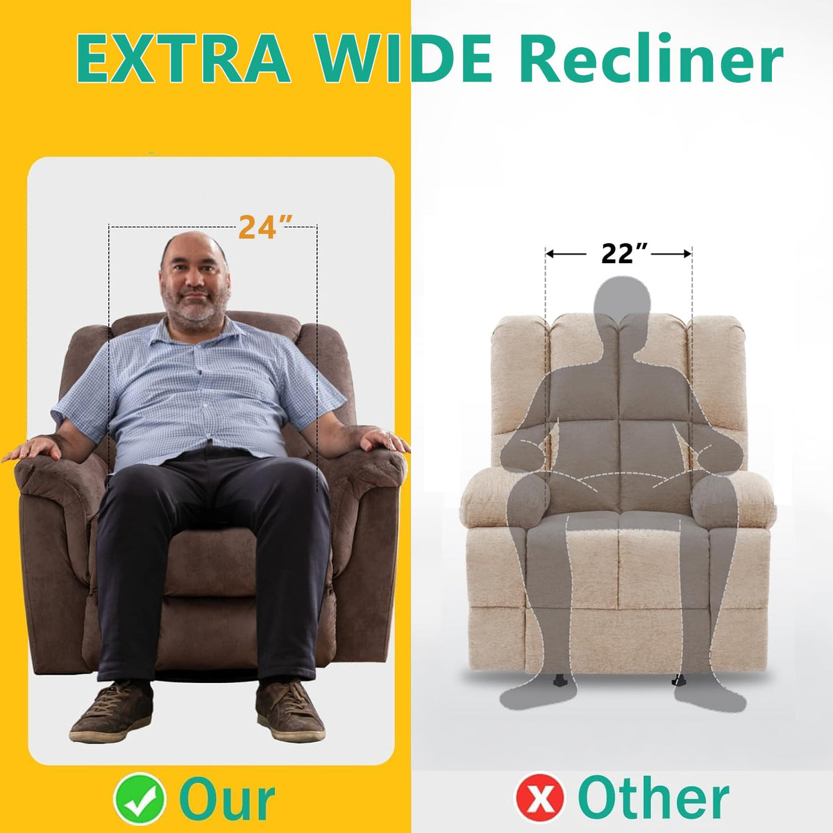 Oversized Manual Swivel Rocker Recliner Chair I582
