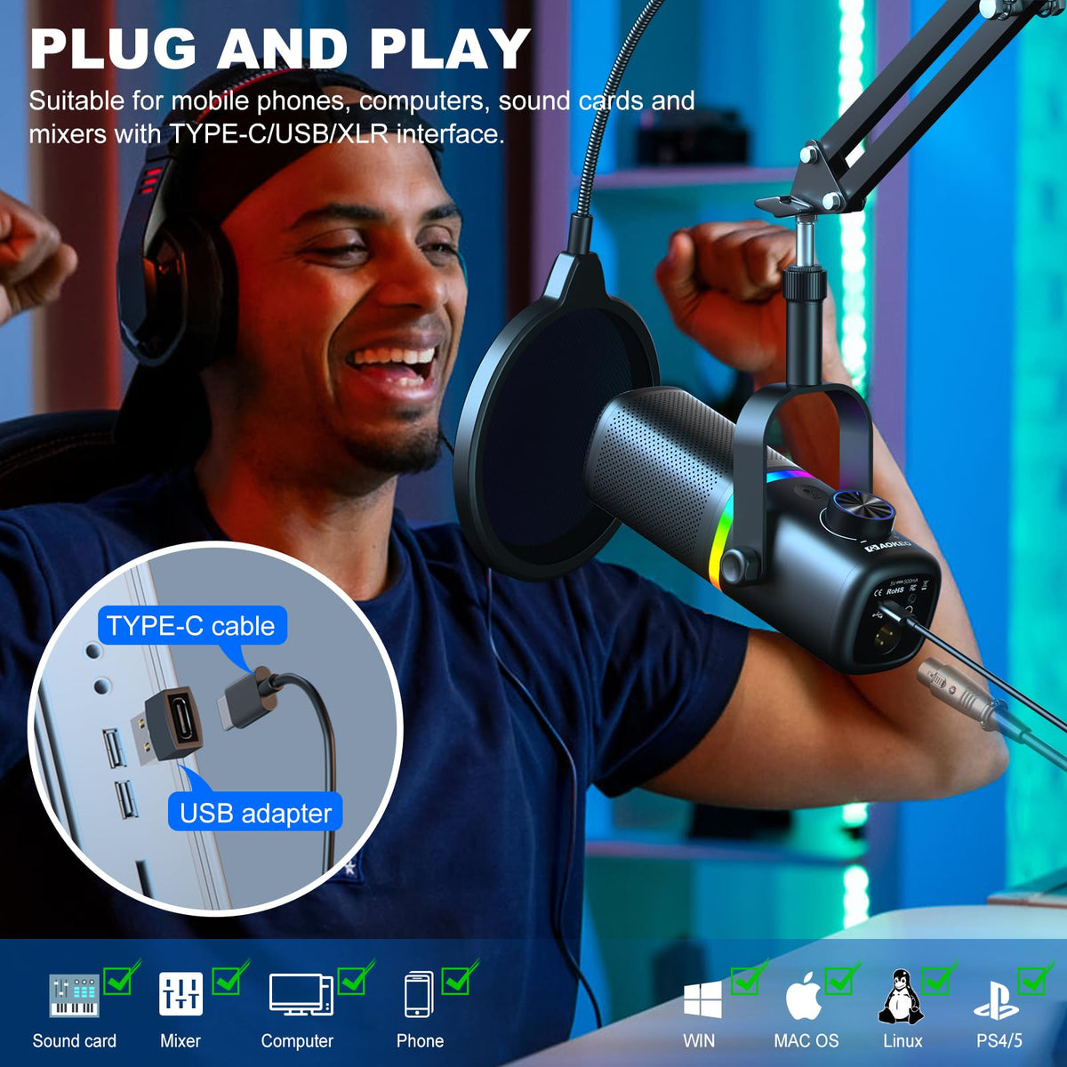 USB Condenser Gaming Microphone with Mic Arm B180