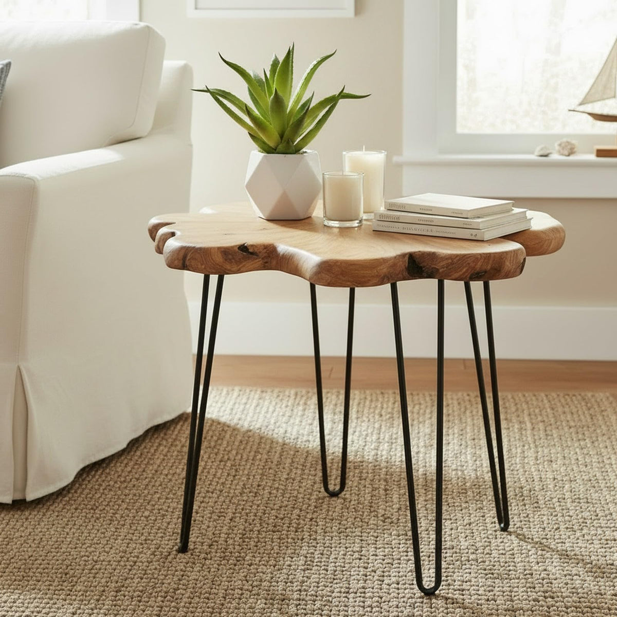 Flower-Shaped Live Edge Cedar Coffee Table N596