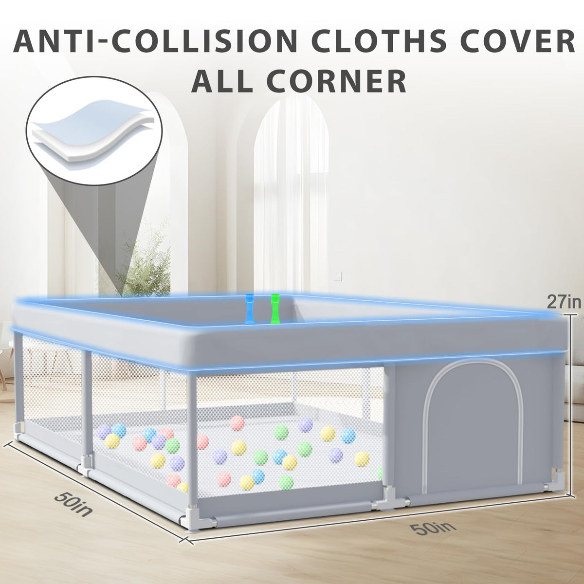 50 x 50 Inch Baby Playpen with Breathable Mesh T886