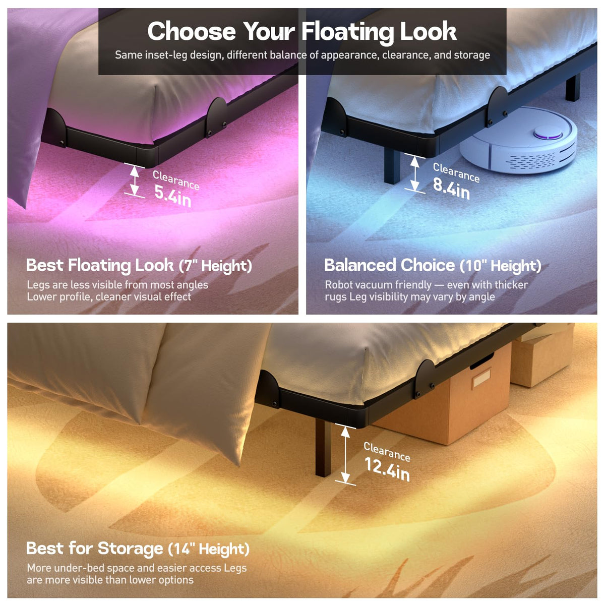 14 Inch Full Bed Frame with LED Lights and Charging Station I989234