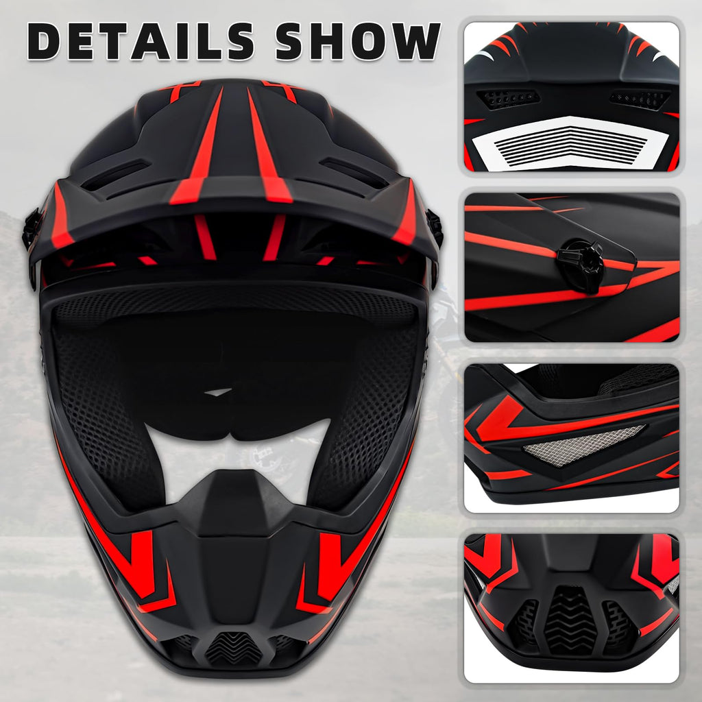 Youth Motorcross Helmet, Kids Dirt Bike Helmets-DOT Approved (Red, X-Large) C8928