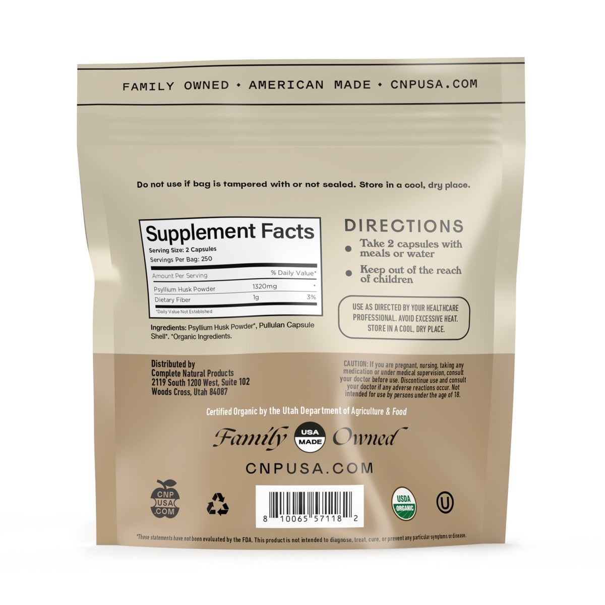 Organic Psyllium Husk Capsules 660mg 500ct Z957