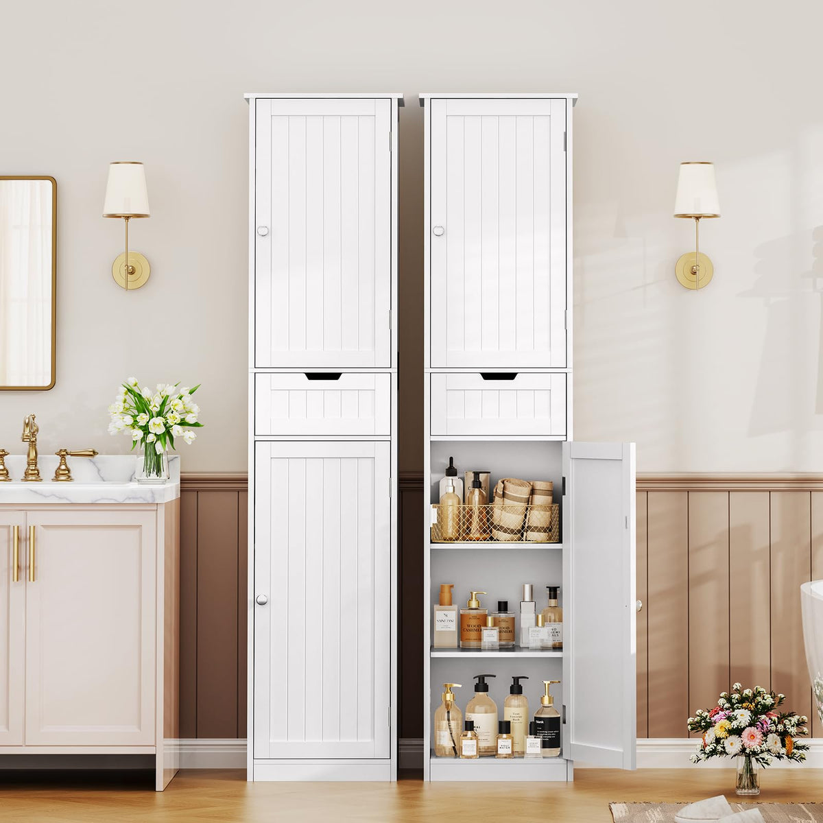 66.9" Tall Bathroom Storage Cabinet with 2 Doors & 1 Drawer Y375174