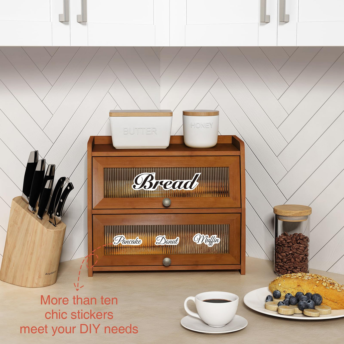 Wooden 2 Tier Roll Top Bread Box G3242