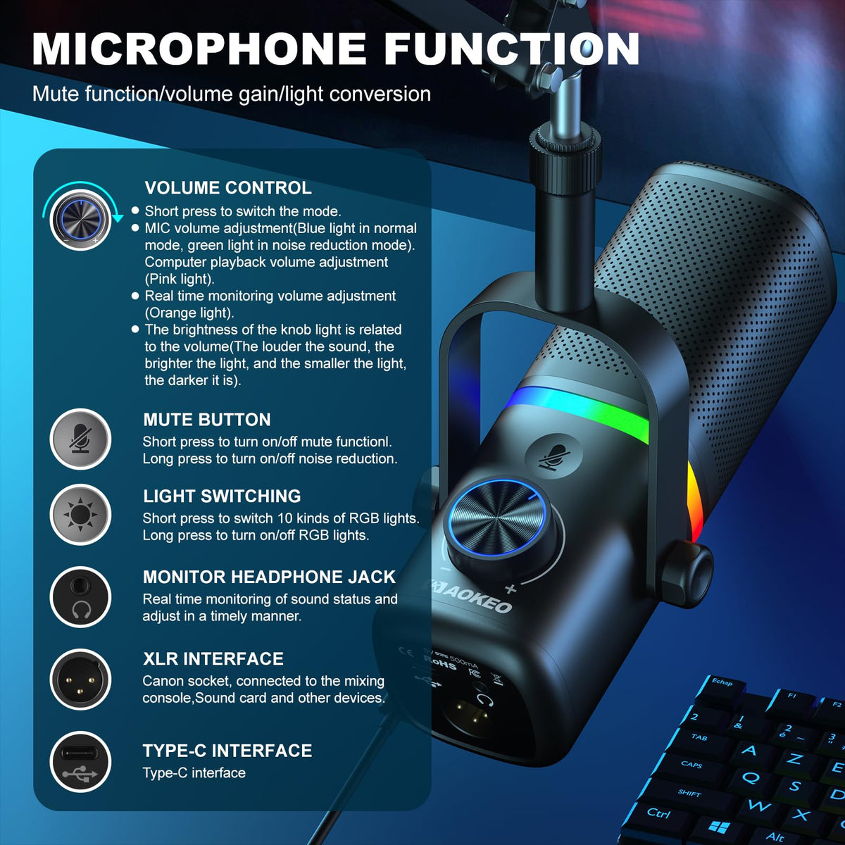 USB Condenser Gaming Microphone with Mic Arm B180