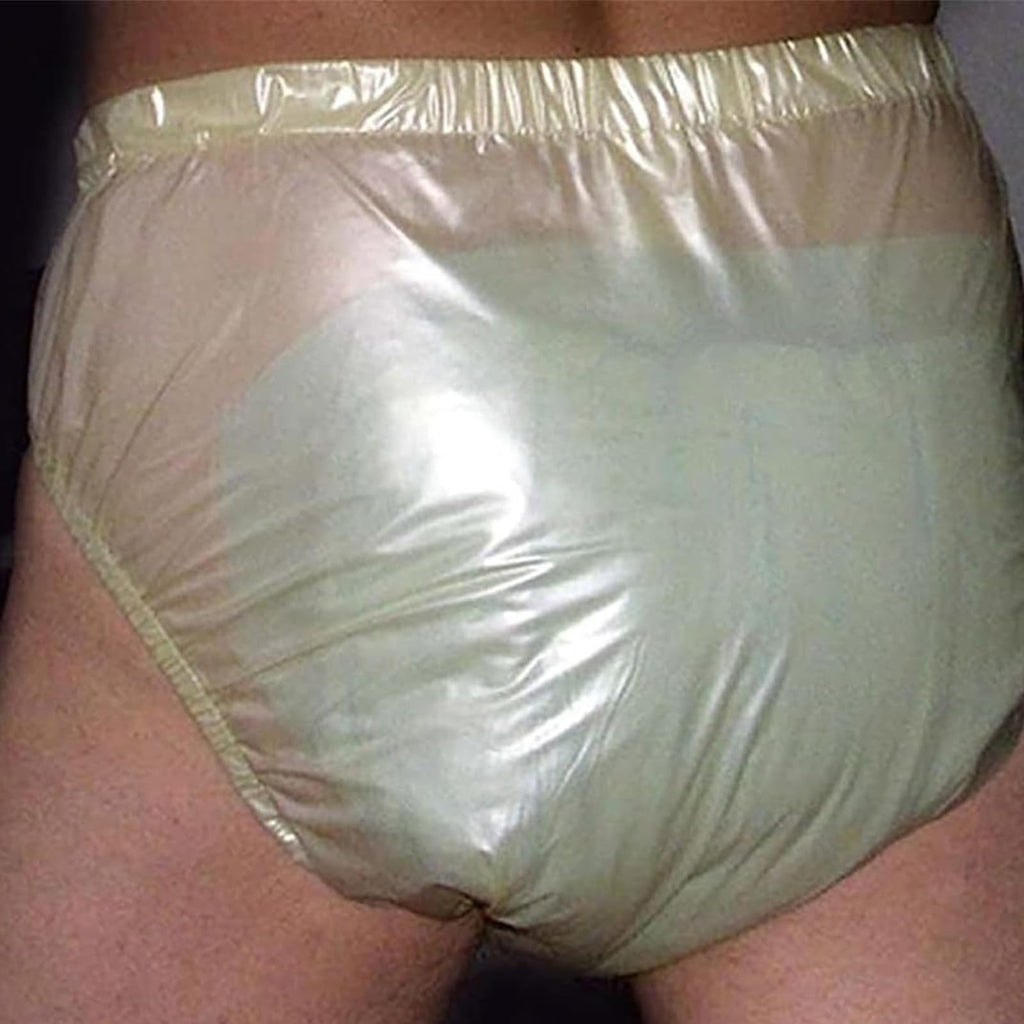 Adult Incontinence Pants, PVC Underwear with Snaps, Transparent Reusable Unisex (White, Medium) X947