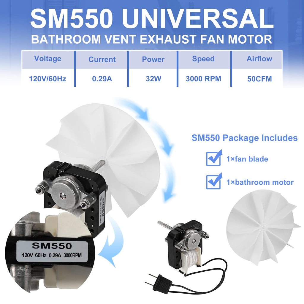 Bathroom Exhaust Fan Motor Replacement Kit 50CFM 120V E227