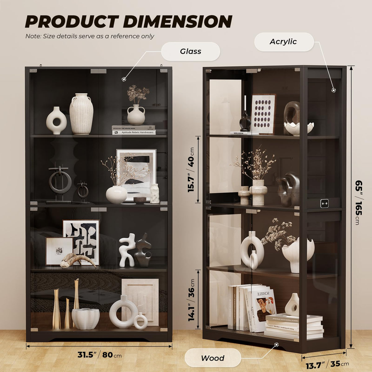 Black 4-Tier Display Cabinet with Glass Doors R697361