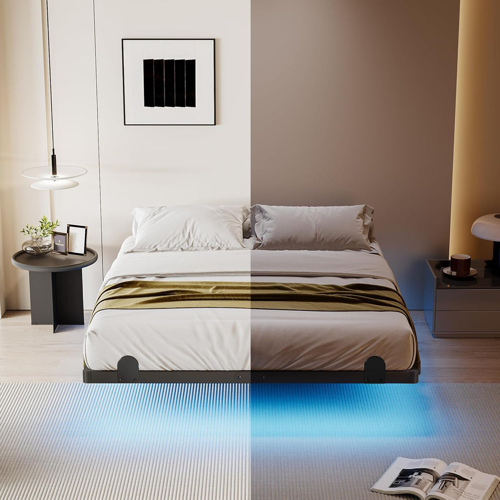 14 Inch Full Bed Frame with LED Lights and Charging Station I989234