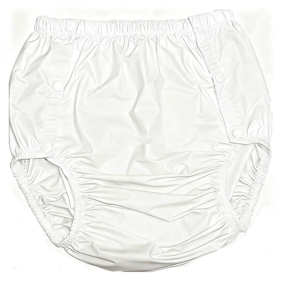 Adult Incontinence Pants, PVC Underwear with Snaps, Transparent Reusable Unisex (White, Medium) X947