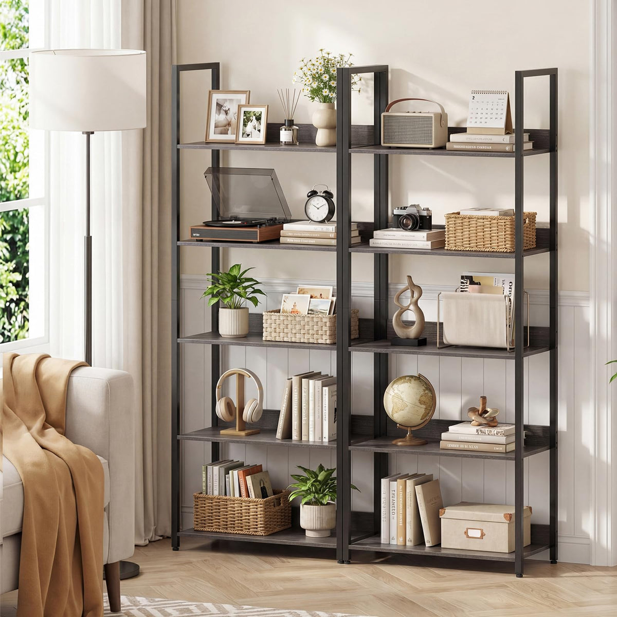 5-Tier Wooden Bookshelf Set of 2 M4496