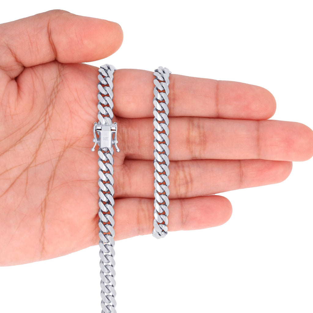 14K White Gold Cuban Link Chain Necklace J447305