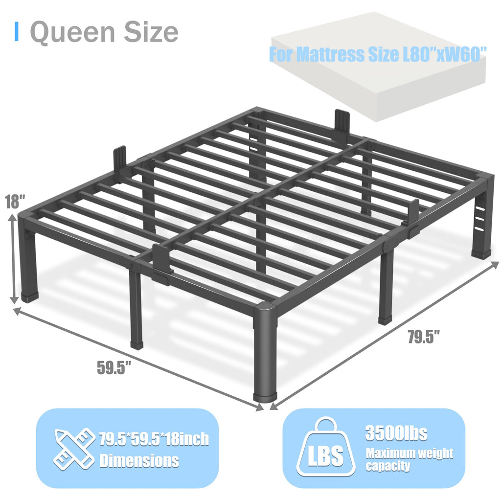 Queen Bed Frame with Headboard Hole and Steel Slats Support B1266
