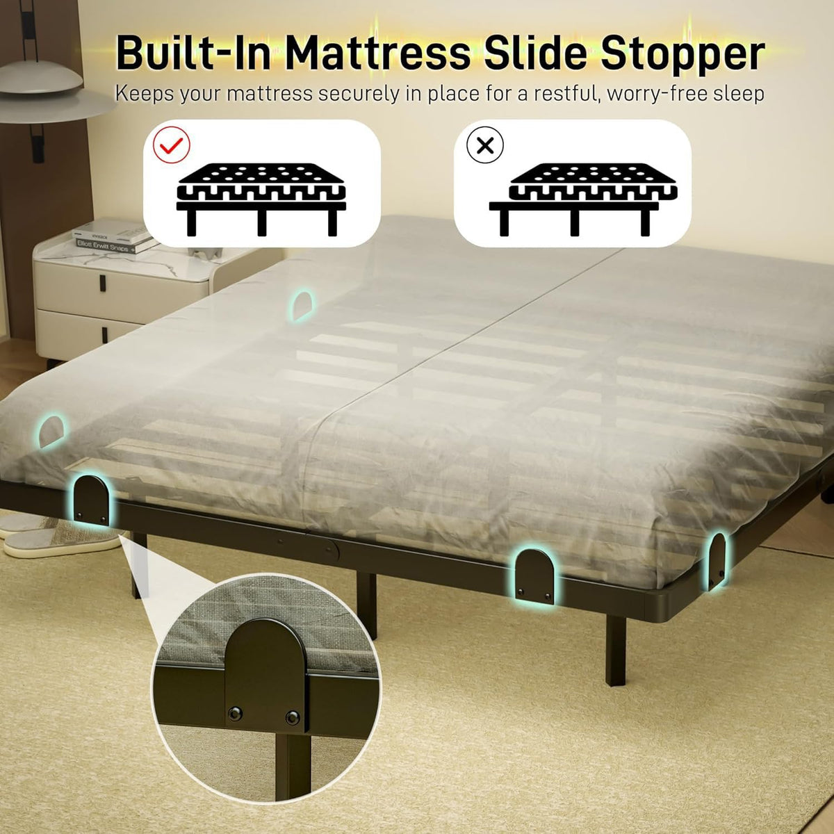 14 Inch Full Bed Frame with LED Lights and Charging Station I989234
