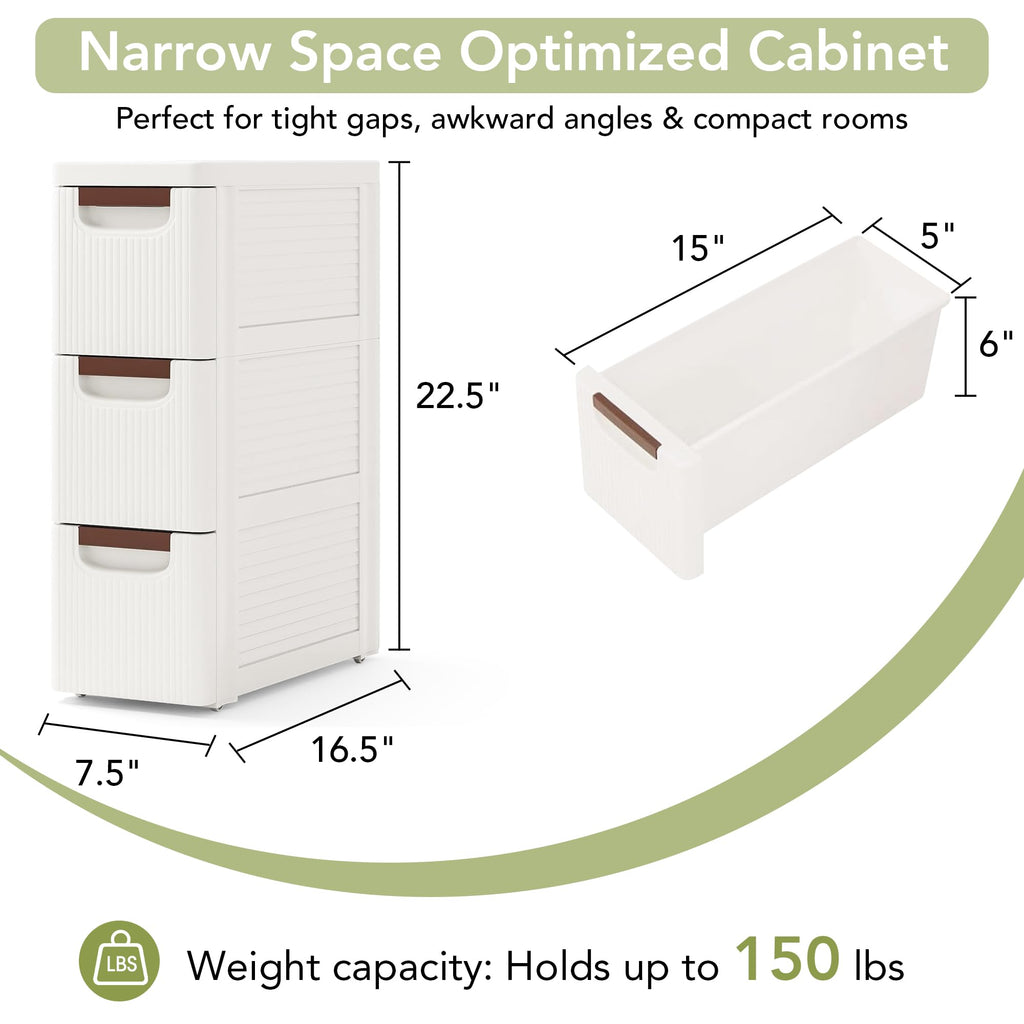 White 3 Drawers Narrow Plastic Bathroom Storage Cabinet E88808