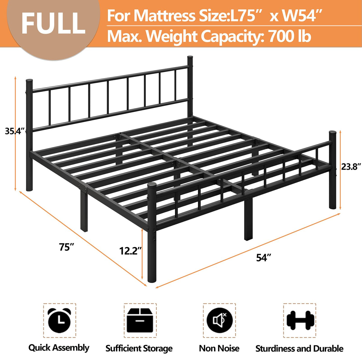 Full Metal Bed Frame with Headboard and Footboard P1033