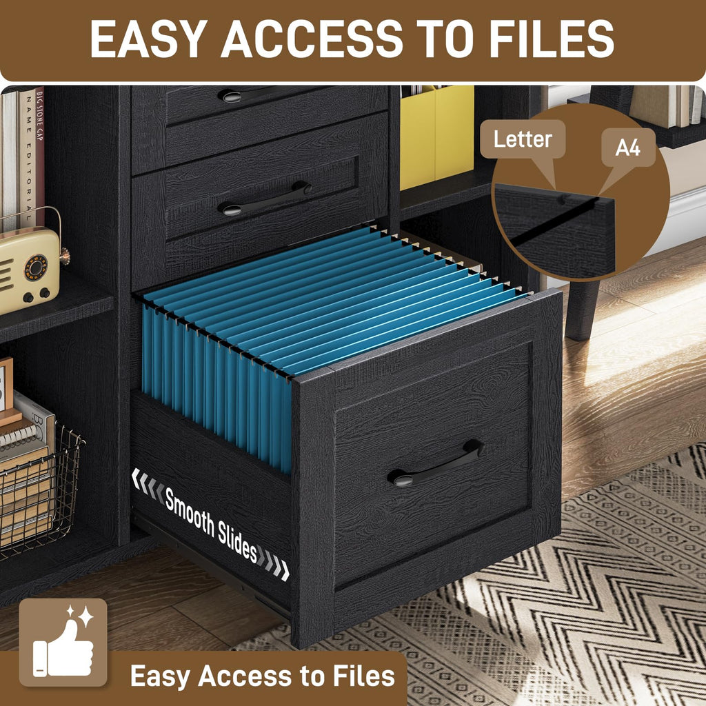 Black 3 Drawer Wood File Cabinet with Adjustable Shelves W2396