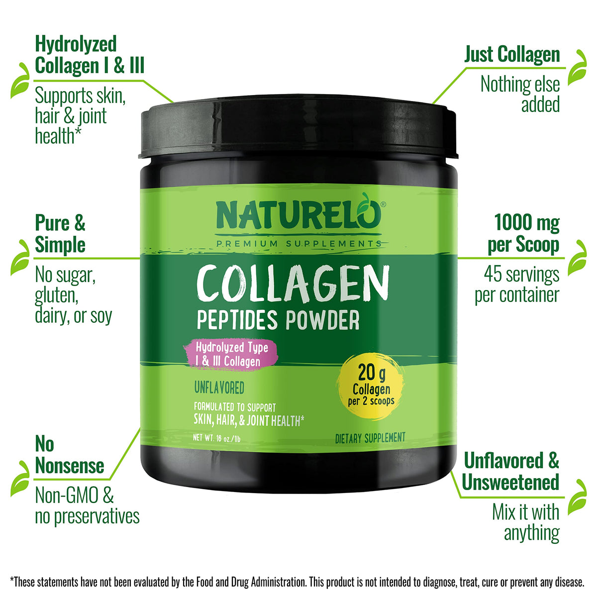 Collagen Peptide Powder 16 Oz Unflavored H9321
