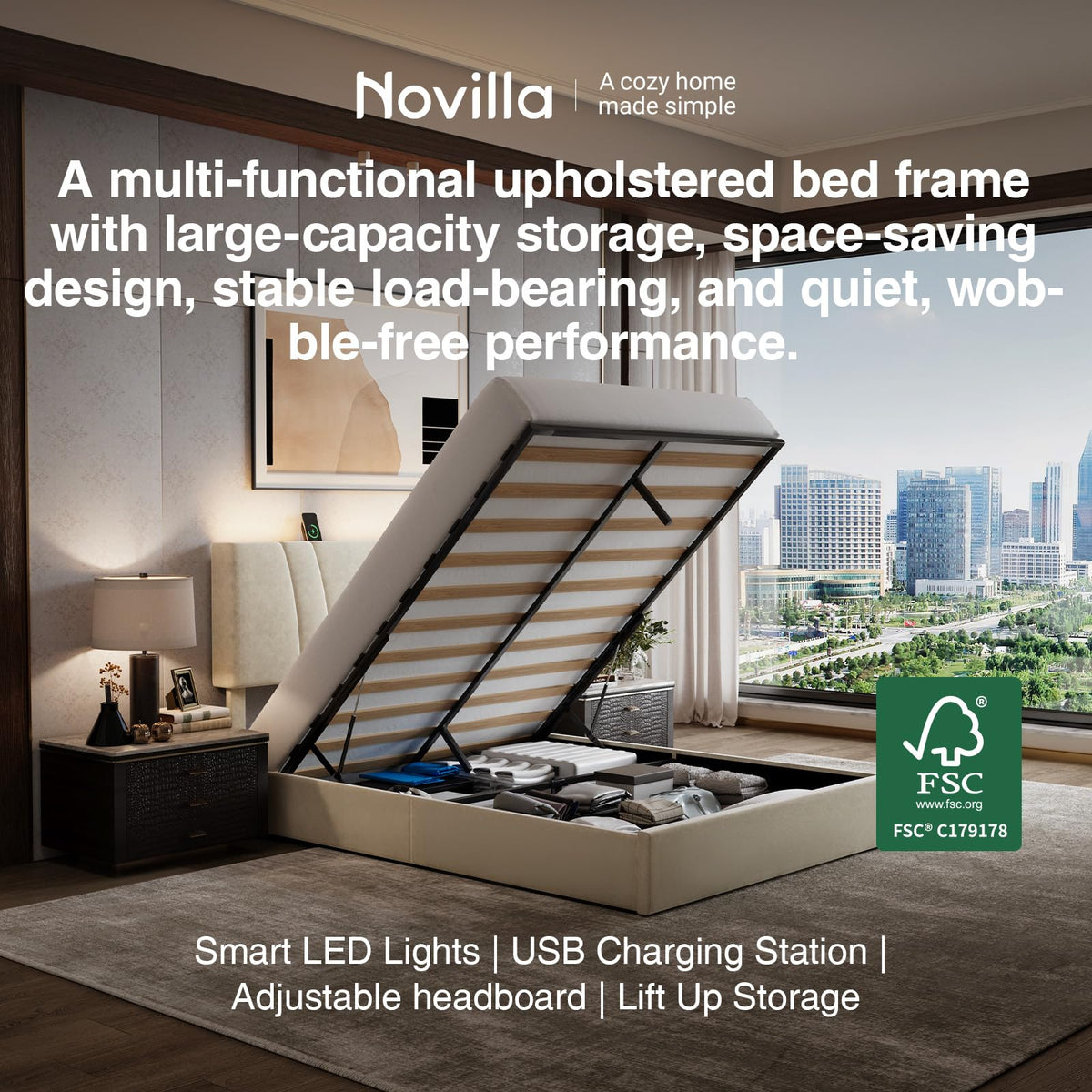 White Queen Lift Up Storage Bed Frame K654822
