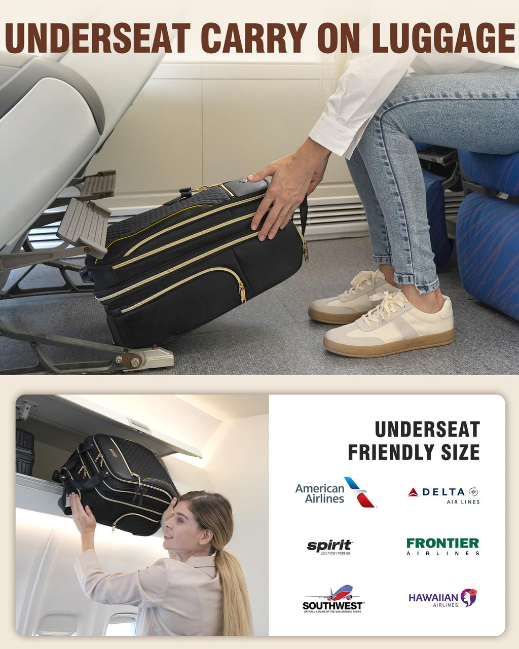 Black 2 Wheels Underseat Carry On Luggage K9492