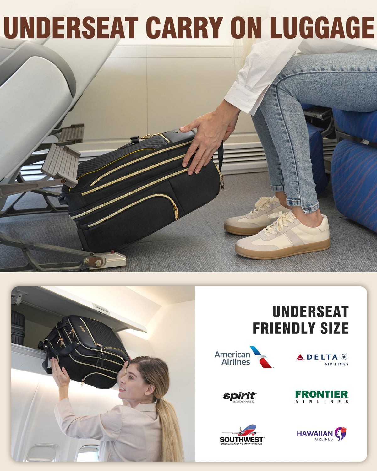Black 2 Wheels Underseat Carry On Luggage K9492