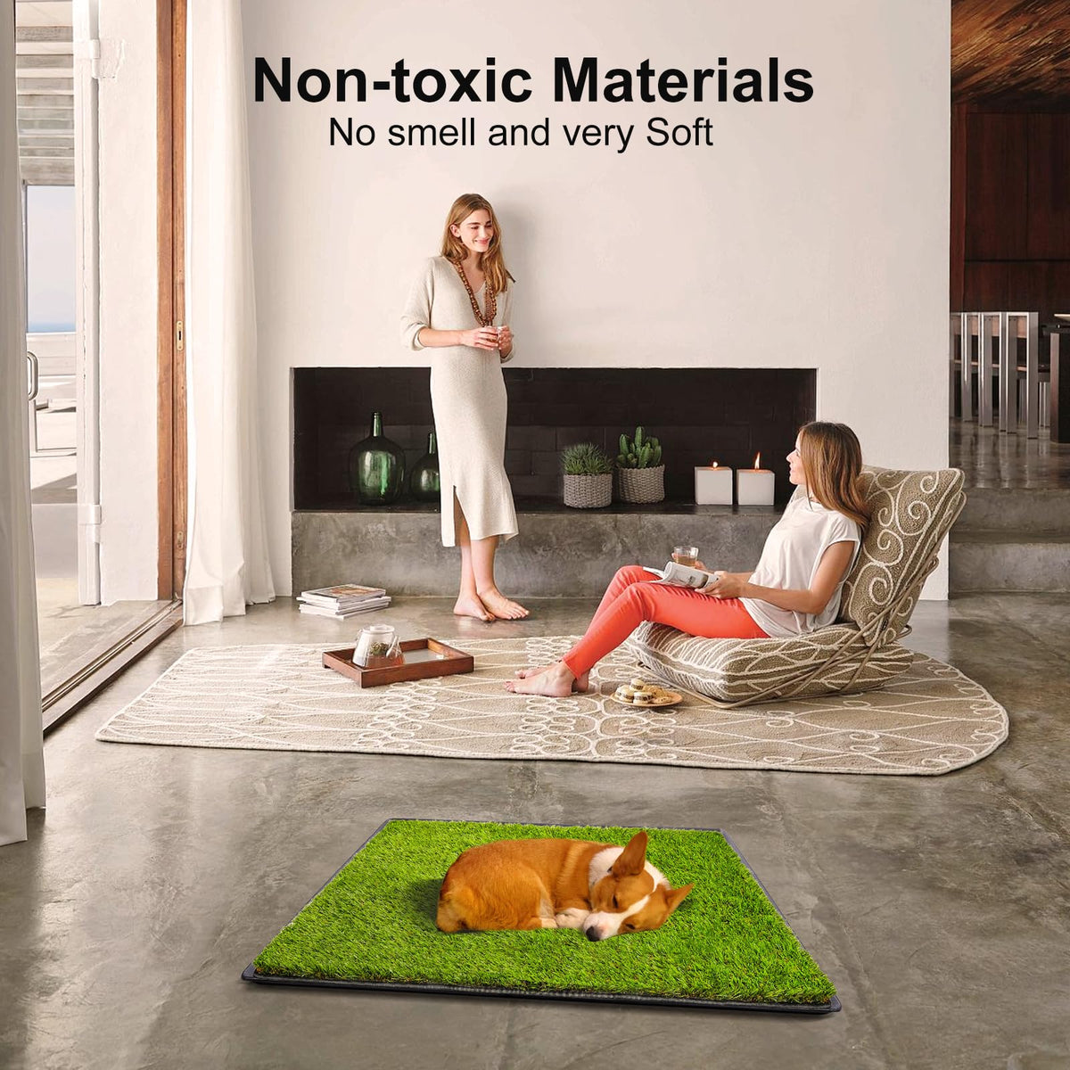 Dog Grass Pad with Tray 40''X27.5'' Artificial Turf Potty L862197