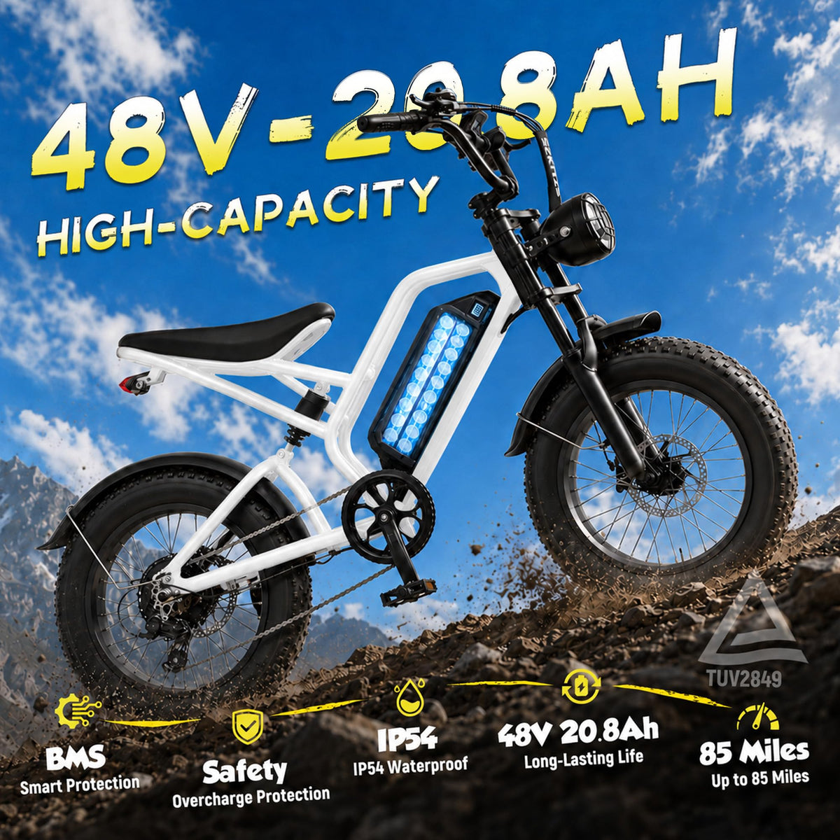 Electric Bike 48V 20.8/41.6Ah Battery 1500W Peak Motor 20×4.0" Fat Tire U18555