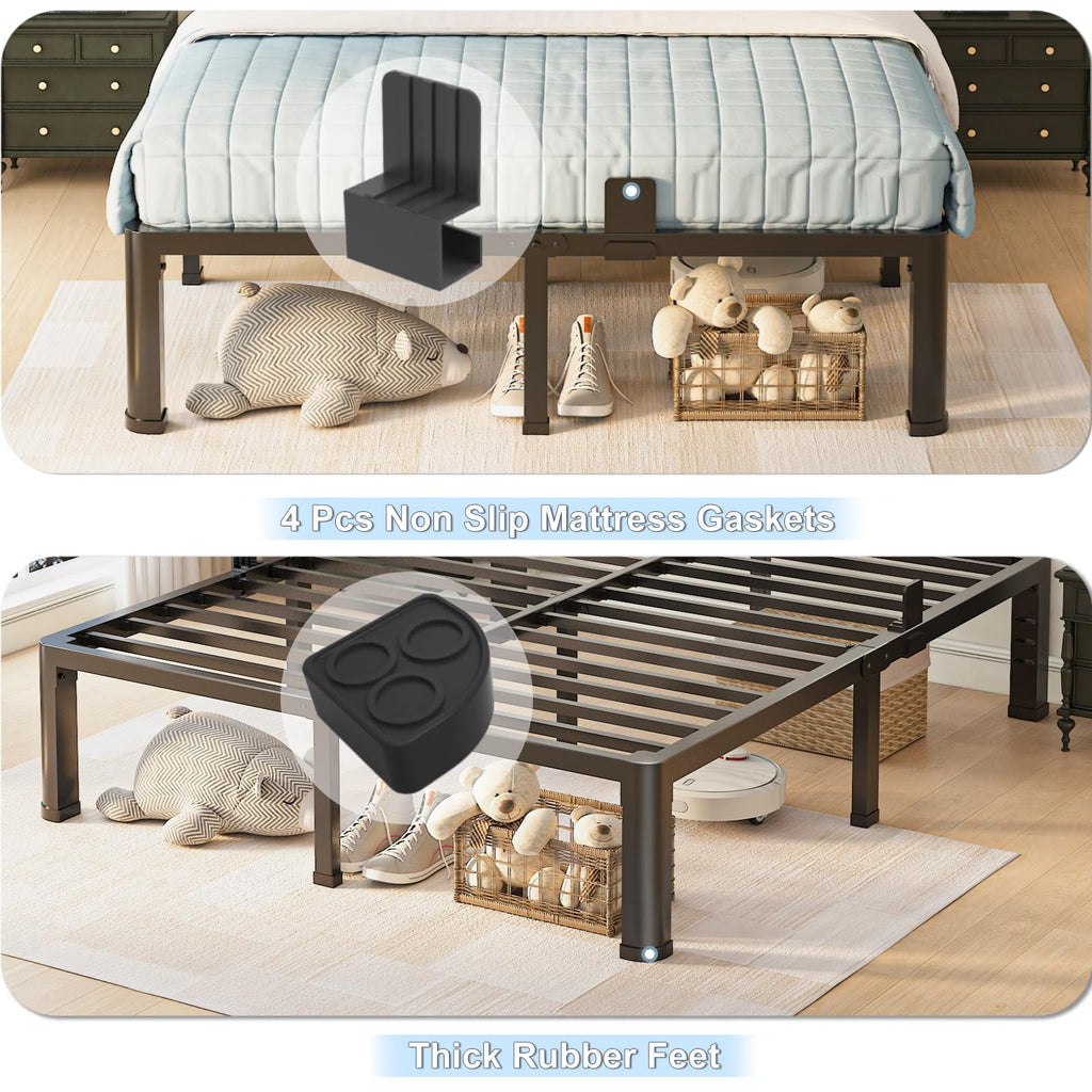 Queen Bed Frame with Headboard Hole and Steel Slats Support B1266