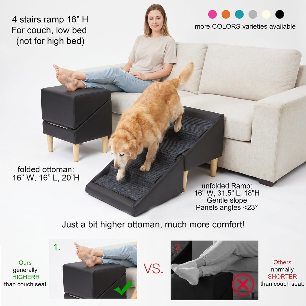 Foldable Dog Cat Stair Ramp Solid Wood Ottoman 18in H P73773