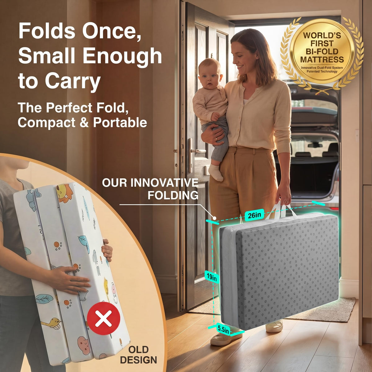 Pack and Play Mattress Pad Bi-Fold Memory Foam U3558