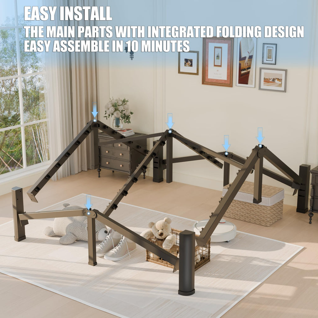 Queen Bed Frame with Headboard Hole and Steel Slats Support B1266