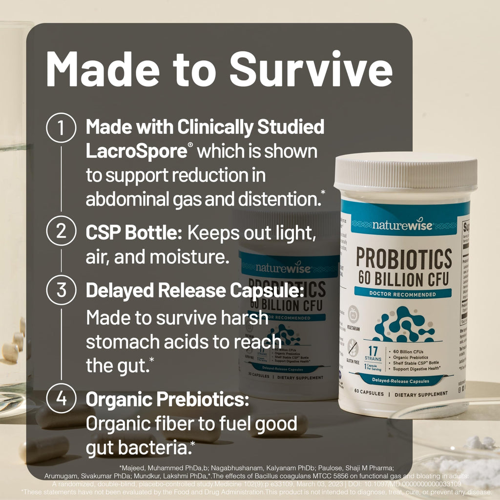 60 Billion CFU 17 Strains Probiotics with Prebiotics 30 Capsules Y802736