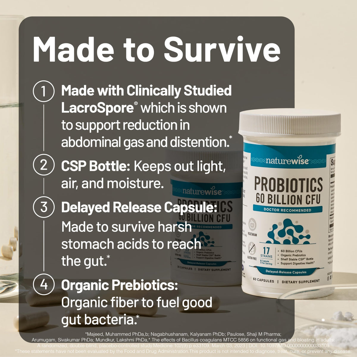 60 Billion CFU 17 Strains Probiotics with Prebiotics 30 Capsules Y802736