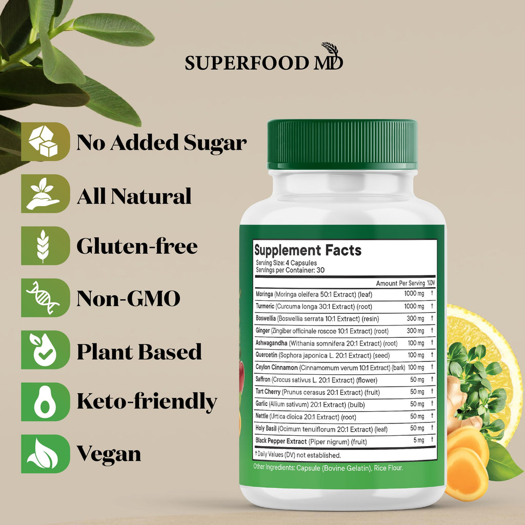 240 Capsules Turmeric Ginger Boswellia Saffron Holy Basil Nettle Supplement N125943