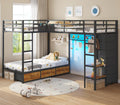 Black Twin Over Twin Triple Bunk Bed with 9 Storage Drawers and LED Lights C55592