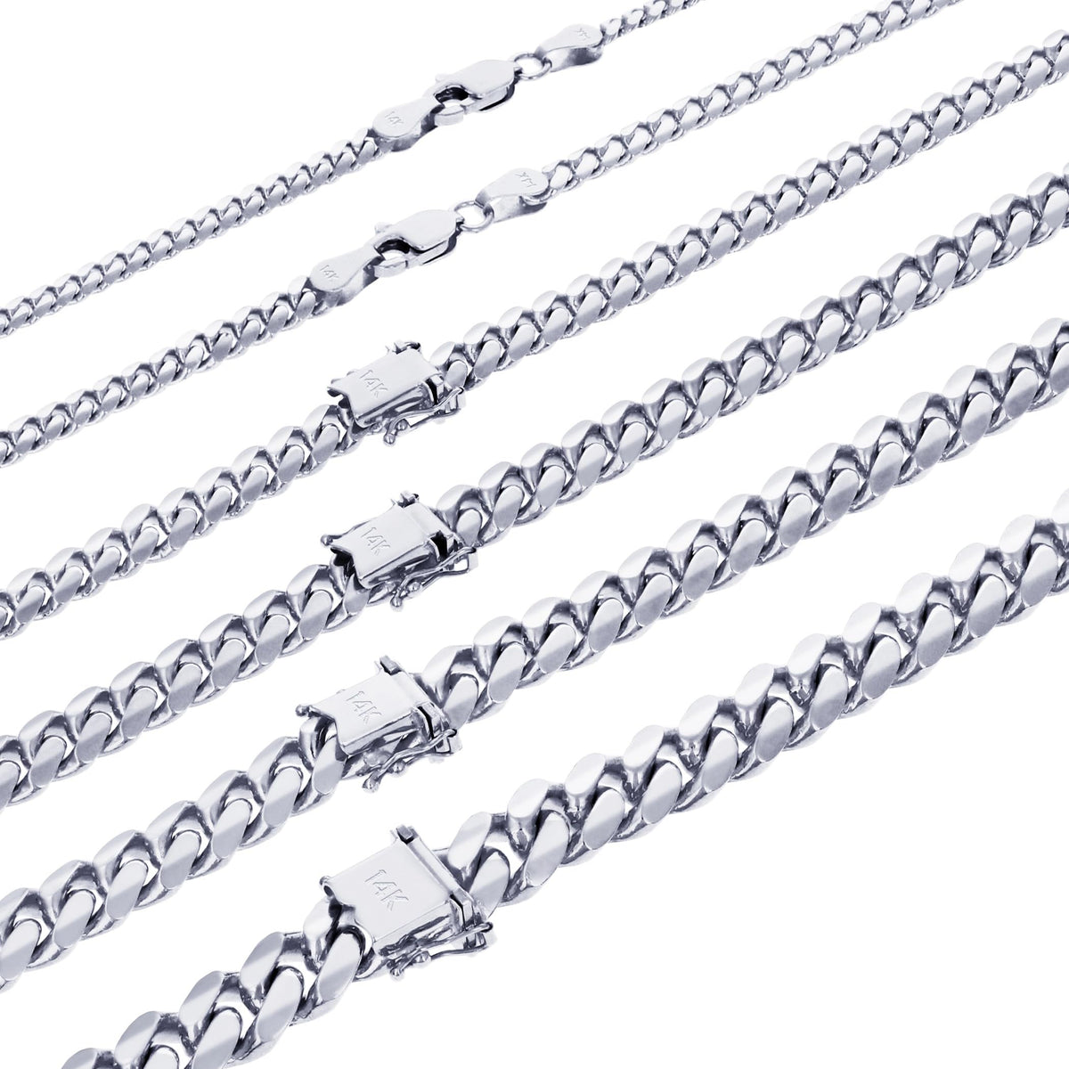 14K White Gold Cuban Link Chain Necklace J447305