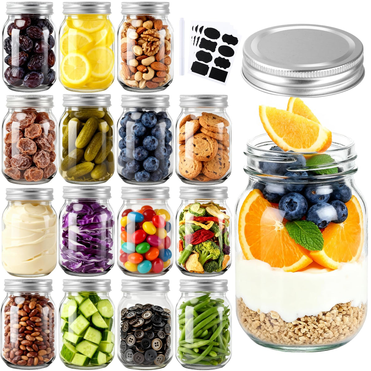 16 Pack 16 Oz Clear Glass Mason Jars M356288