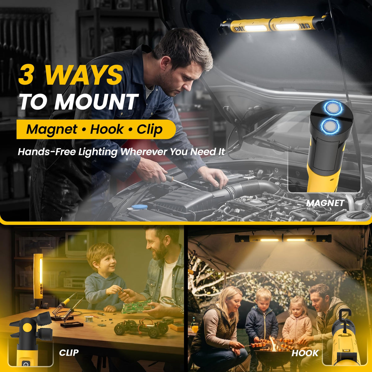 Magnetic Rechargeable LED Work Light with Detachable Dual Light Bars R9869