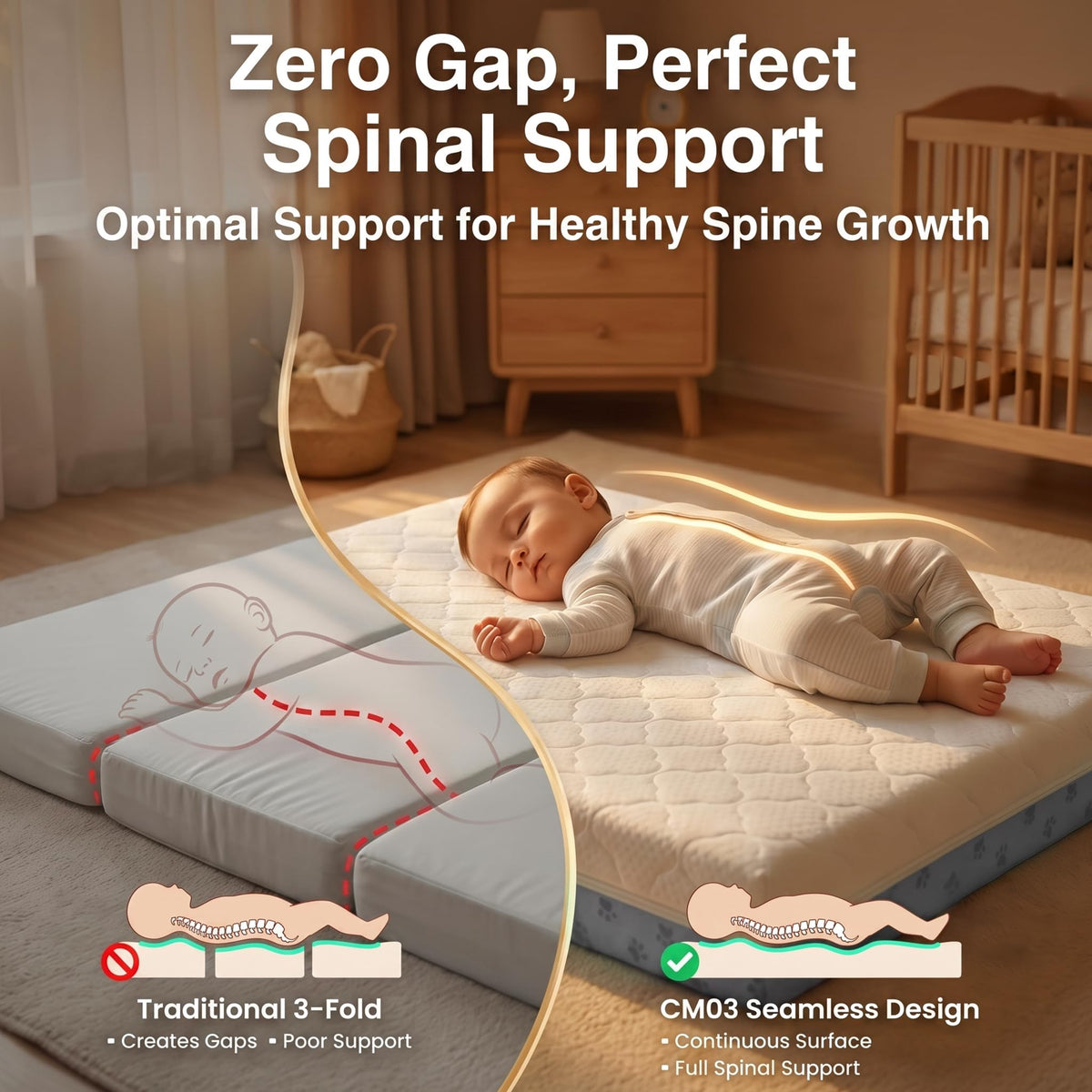 Pack and Play Mattress Pad Bi-Fold Memory Foam U3558