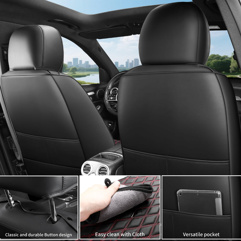 Black and Red Thick Nappa Leather Car Seat Covers Set of 2 W9927