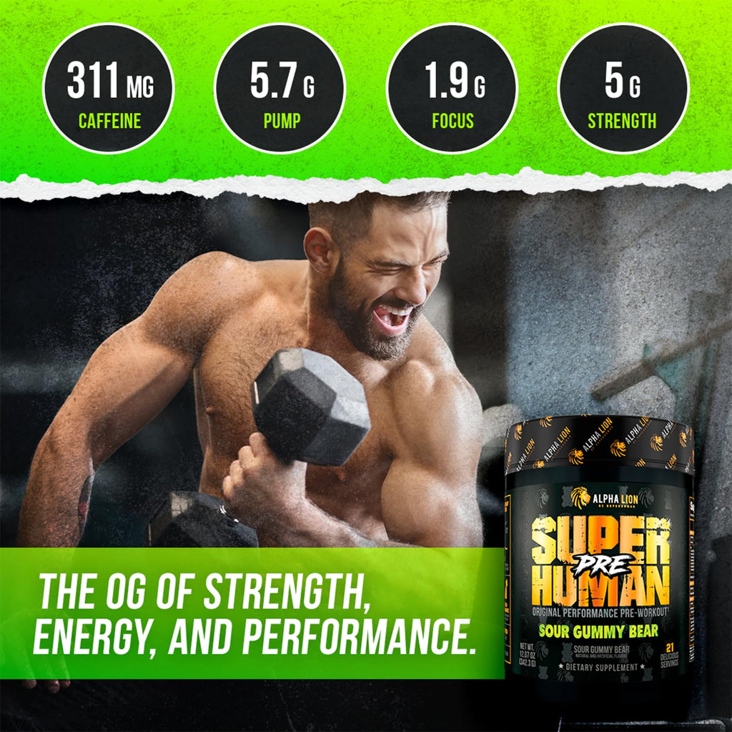 Pre Workout Powder with Beta Alanine, L-Taurine & Caffeine, 21 Servings Sour Gummy Bear O234185