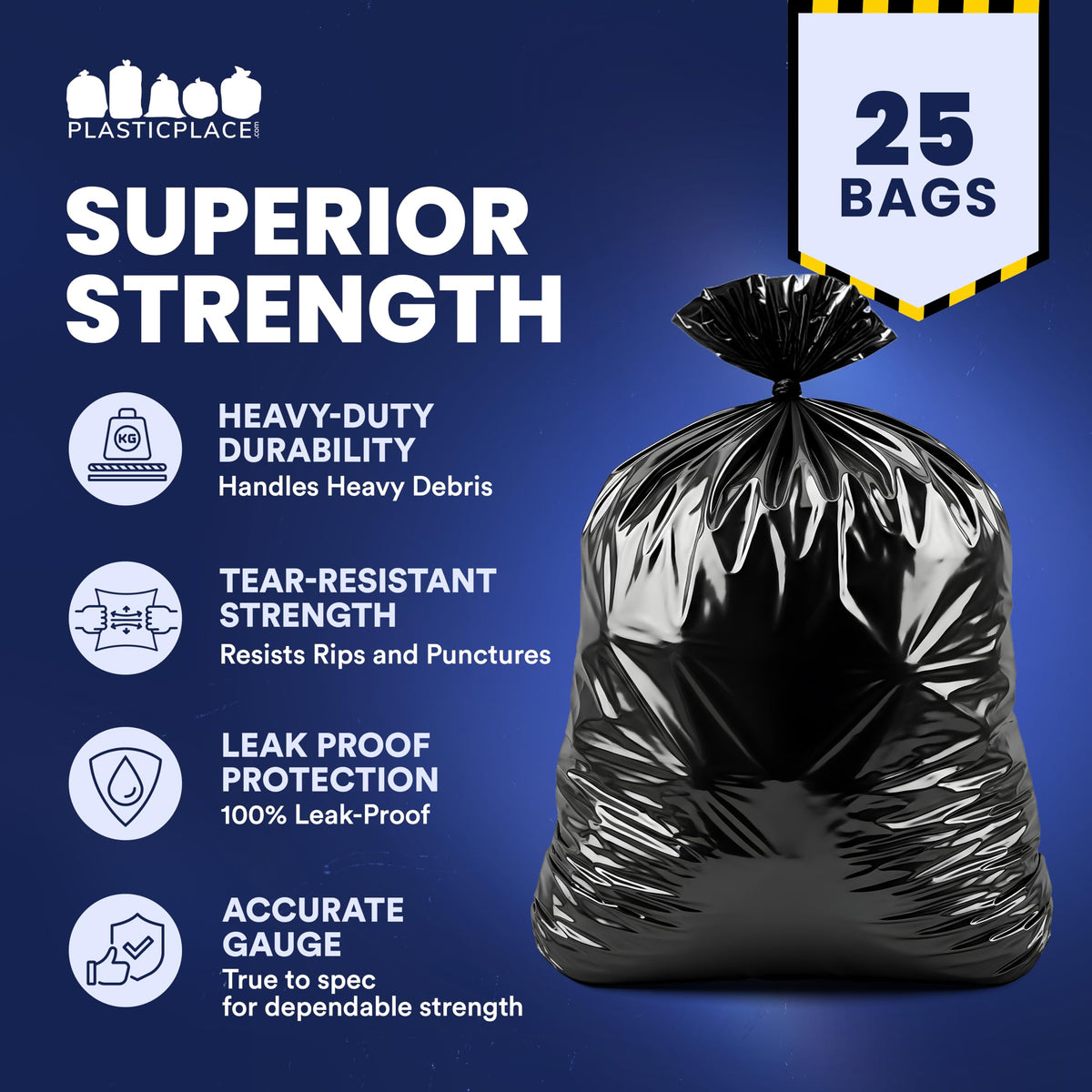 55-60 Gallon Black Heavy Duty Trash Bags 25 Count R48078