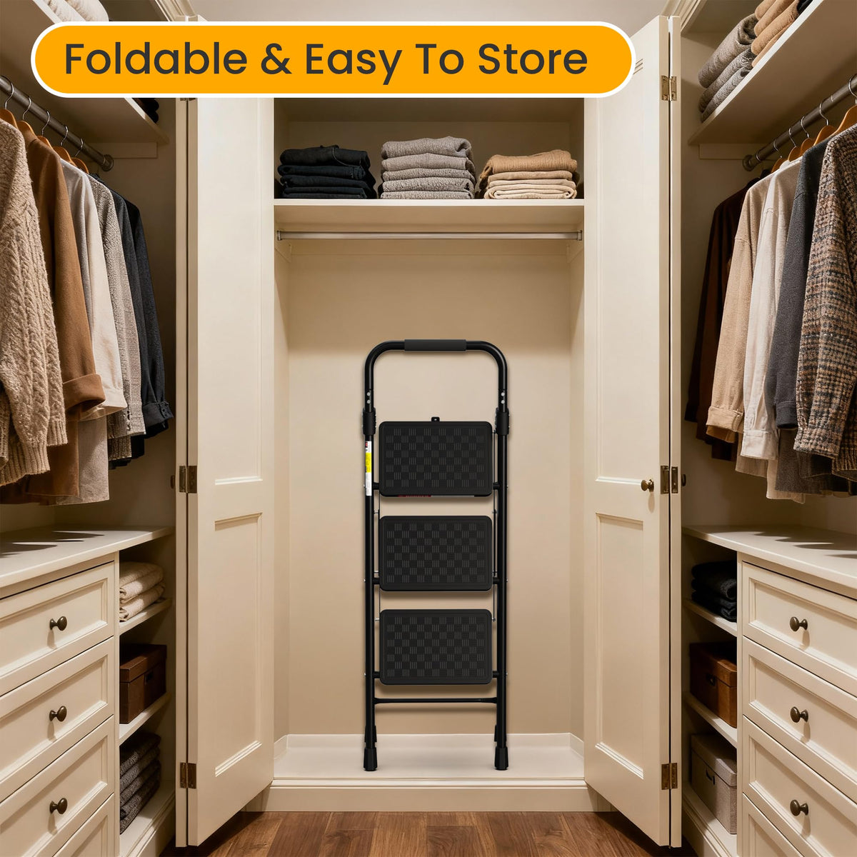 3 Step Folding Ladder with Anti-Slip Pedal U76766