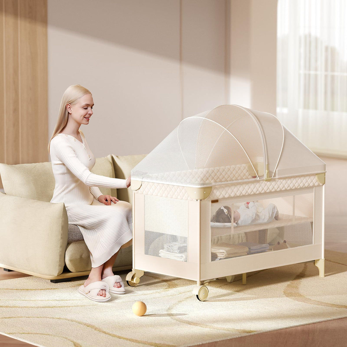 Baby Bassinet, Pack and Play, Bedside Crib Sleeper, Diaper Changer P533435