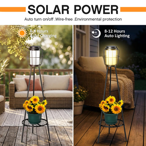 2 Pack Waterproof Solar Floor Lamp & Metal Planter Holder E2655