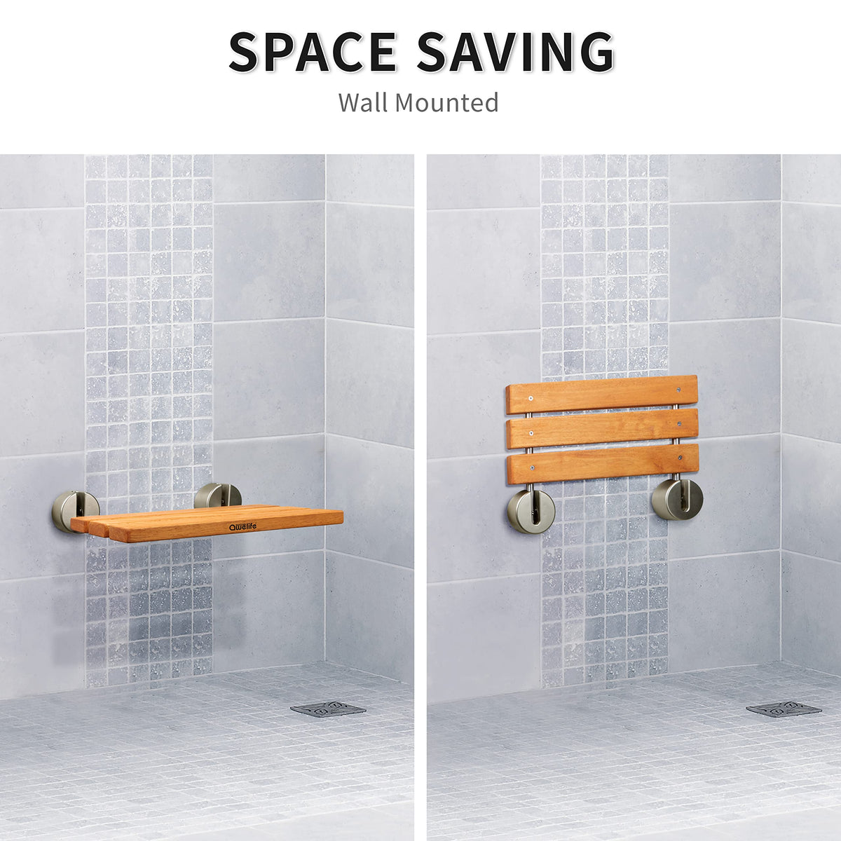 20" Teak Folding Shower Seat Wall Mount H124