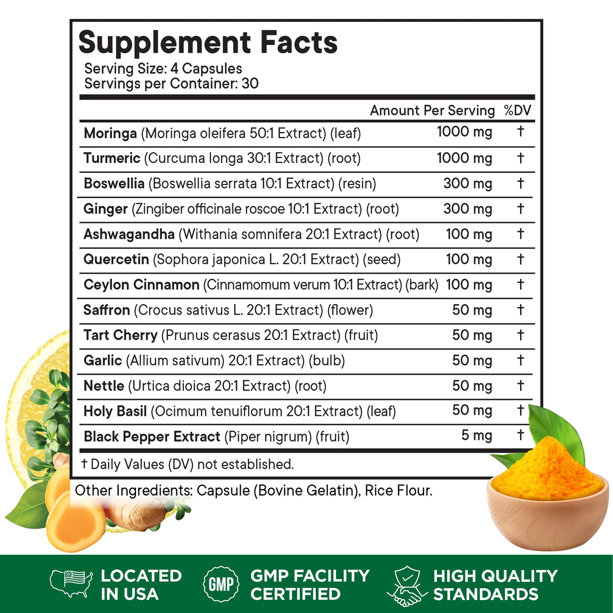 240 Capsules Turmeric Ginger Boswellia Saffron Holy Basil Nettle Supplement N125943