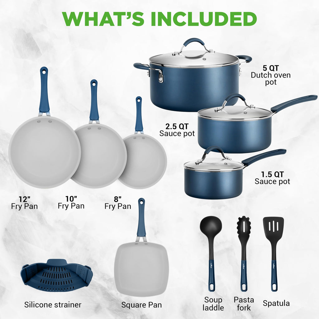 14-Piece Navy Blue Nonstick Cookware Set I9937